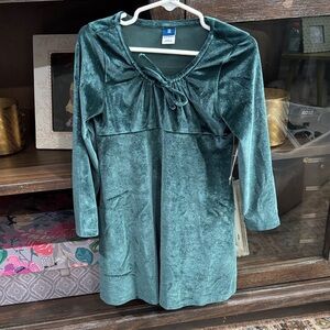 Green Velvet Long Sleeve Tunic with Tie Neck